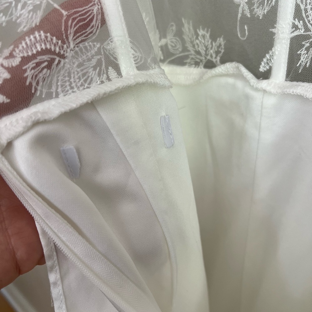 Iconic Adoration White Satin Peplum Sheer Bustier Maxi Dress - Picture 11 of 12